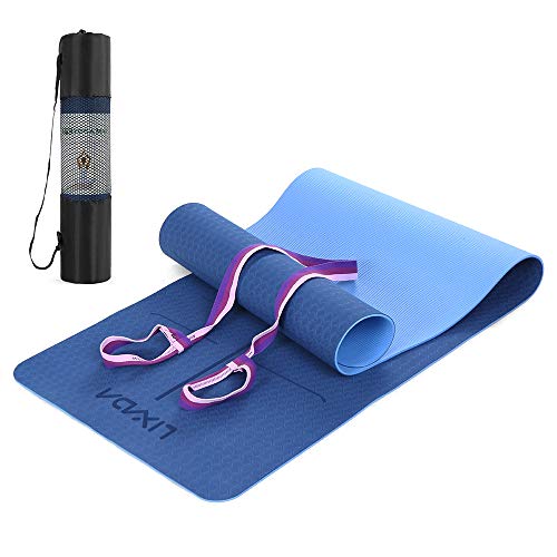 Lixada Esterilla de Yoga Antideslizante TPE Insípido con Línea de Posición Correa y Bolsa para Pilates Fitness Culturismo 183 * 61 * 0.6cm