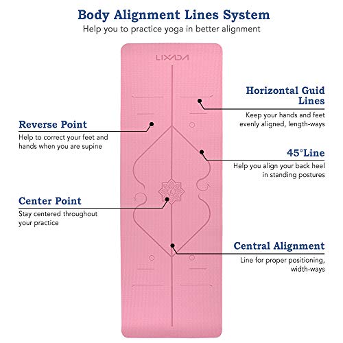 Lixada Esterilla de Yoga Antideslizante TPE Insípido con Línea de Posición Correa y Bolsa para Pilates Fitness Culturismo 183 * 61 * 0.6cm