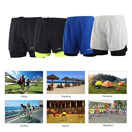 Lixada Hombres Pantalónes Cortos de Running 2-en-1, Pantalones Cortos de Atletismo, Pantalones Cortos de Fitness Maratón, Transpirable Pantalones+Secado Rápido (Verde, M)