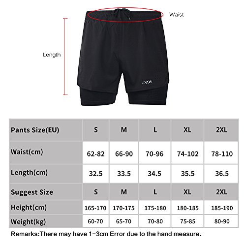 Lixada Hombres Pantalónes Cortos de Running 2-en-1, Pantalones Cortos de Atletismo, Pantalones Cortos de Fitness Maratón, Transpirable Pantalones+Secado Rápido (Verde, L)