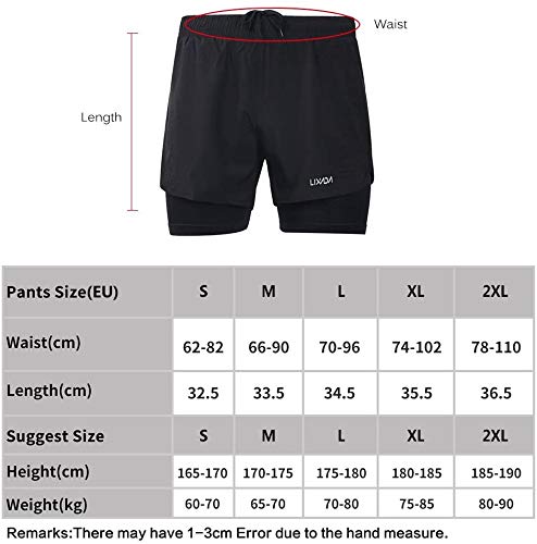 Lixada Hombres Pantalónes Cortos de Running 2-en-1, Pantalones Cortos de Atletismo, Pantalones Cortos de Fitness Maratón, Transpirable Pantalones+Secado Rápido (Azul, M)