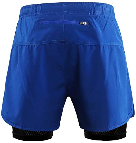 Lixada Hombres Pantalónes Cortos de Running 2-en-1, Pantalones Cortos de Atletismo, Pantalones Cortos de Fitness Maratón, Transpirable Pantalones+Secado Rápido (Azul, M)