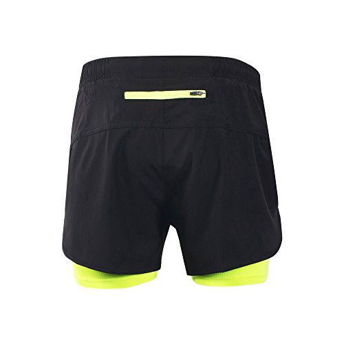 Lixada Hombres Pantalónes Cortos de Running 2-en-1, Pantalones Cortos de Atletismo, Pantalones Cortos de Fitness Maratón, Transpirable Pantalones+Secado Rápido (Verde, S)