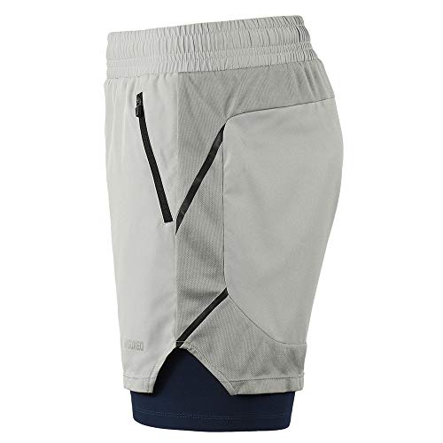 "Lixada Hombres Pantalónes Cortos de Running 2-en-1, Pantalones Cortos de Atletismo/Pantalones Cortos de Fitness Maratón, Transpirable Pantalones+Secado Rápido, color Gris, Talla M