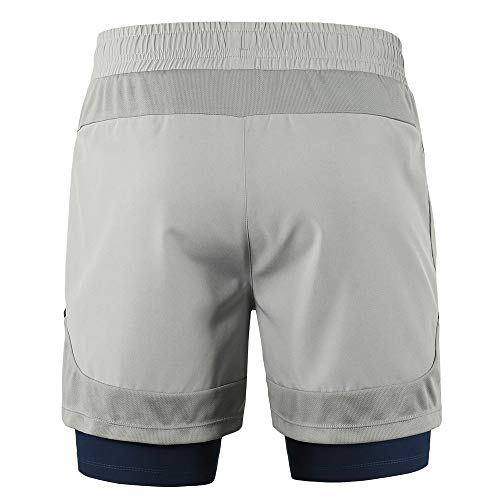 "Lixada Hombres Pantalónes Cortos de Running 2-en-1, Pantalones Cortos de Atletismo/Pantalones Cortos de Fitness Maratón, Transpirable Pantalones+Secado Rápido, color Gris, Talla M