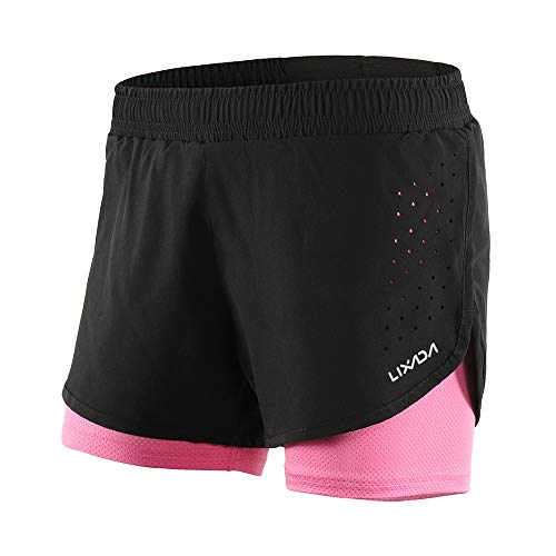 Lixada Mujeres Pantalónes Cortos Deportivos 2-en-10 Transpirable Pantalones+Secado Rápido para de Running Fitness Yoga