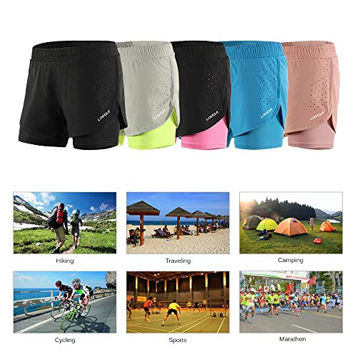 Lixada Mujeres Pantalónes Cortos Deportivos 2-en-5 Transpirable Pantalones+Secado Rápido para de Running Fitness Yoga