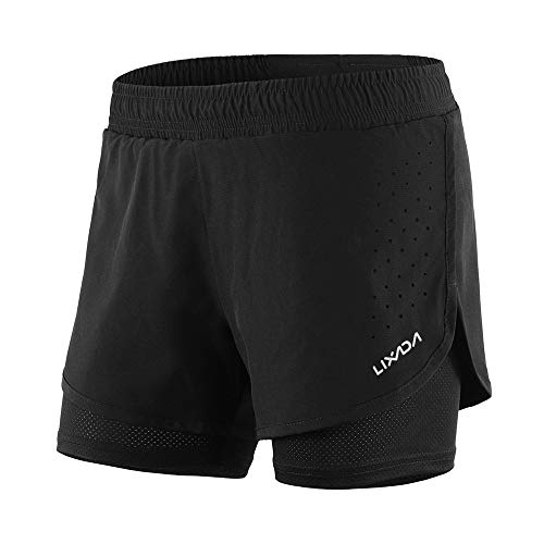 Lixada Mujeres Pantalónes Cortos Deportivos 2-en-5 Transpirable Pantalones+Secado Rápido para de Running Fitness Yoga