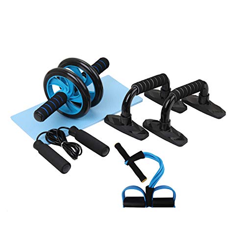 Lixada Rueda Abdominal Kit 4/5 en 1 con Push-UP Bar Cuerda para Saltar Esterilla de Rodilla para Fuerza Muscular Fitness Ejercicio en Casa