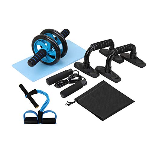 Lixada Rueda Abdominal Kit 4/5 en 1 con Push-UP Bar Cuerda para Saltar Esterilla de Rodilla para Fuerza Muscular Fitness Ejercicio en Casa