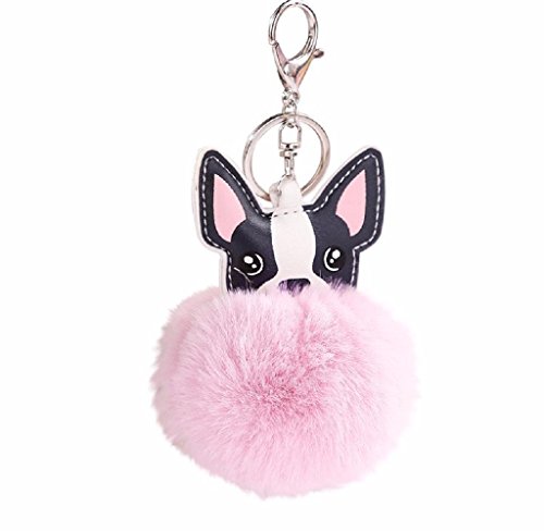 Llaveros de Perro Animal Lindos, Holacha Anillo de Llave de Piel de Conejo Colgante para Mujer Chica Accesorios de Teléfono Coche Bolsos (rosa)