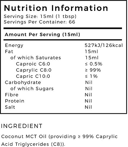 LLS Primal Energy C8 MCT Aceite | Botella de 1000 ml - 66 porciones | El ácido caprílico se convierte más rápidamente en cetonas | Botella sin BPA | Embotellado en el Reino Unido bajo licencia GMP