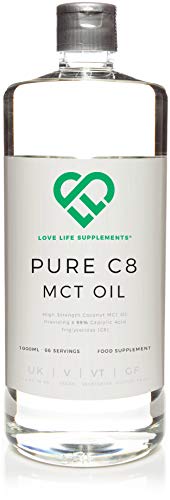 LLS Primal Energy C8 MCT Aceite | Botella de 1000 ml - 66 porciones | El ácido caprílico se convierte más rápidamente en cetonas | Botella sin BPA | Embotellado en el Reino Unido bajo licencia GMP