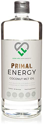 LLS Primal Energy MCT Oil | Botella de 1000ml | Triglicéridos de cadena media de coco al 100% | Producido en el Reino Unido bajo licencia de GMP