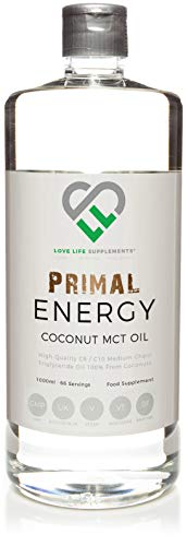 LLS Primal Energy MCT Oil | Botella de 1000ml | Triglicéridos de cadena media de coco al 100% | Producido en el Reino Unido bajo licencia de GMP