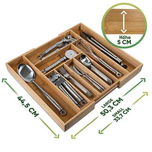Loco Bird Bandeja de Cubiertos para Cajon de bambú - hasta 9 compartimentos - Bandeja para Cubiertos útil para la cocina - Inserto de Cajón Cubertero de la Cocina - Bandeja de cubiertos de madera