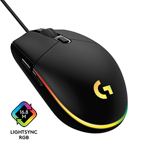 Logitech G203 LIGHTSYNC Ratón con iluminación RGB personalizable para gaming, 6 botones programables, sensor para gaming, seguimiento de hasta 8.000 dpi, peso ligero,G203 2ª Gen.,Negro