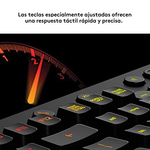 Logitech G213 Prodigy Teclado Gaming, Retroiluminación RGB LIGHTSYNC, Resistente a Salpicaduras, Personalizable, Controles Multimedia, Disposición QWERTY Español, Negro