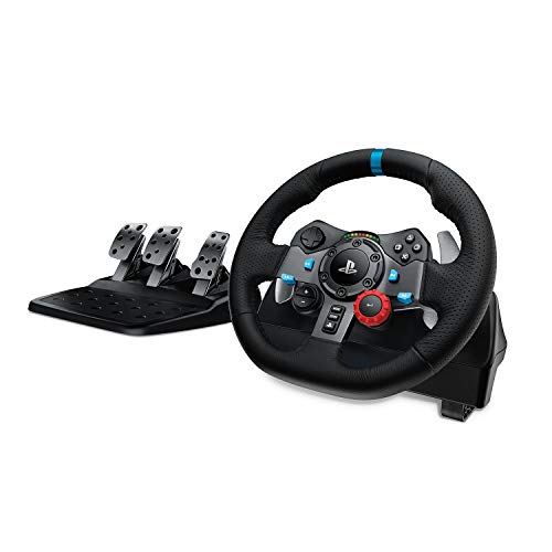 Logitech G29 Driving Force Volante de Carreras y Pedales, Force Feedback, Aluminio Anodizado, Palancas de cambio, Volante de Cuero, Pedales Ajustables, Enchufe EU, PS4/PS3/PC/Mac, Negro