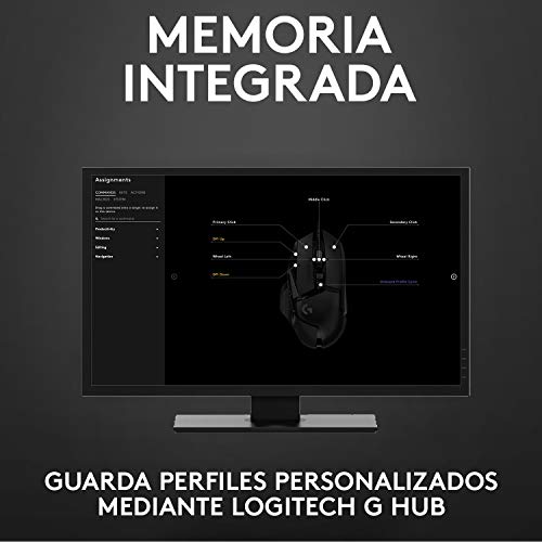 Logitech G502 HERO Ratón Gaming con Cable Alto Rendimiento, Sensor HERO 16K, 16 000 DPI, RGB, Peso Personalizable, 11 Botones Programables, Memoria Integrada, PC /Mac - Negro