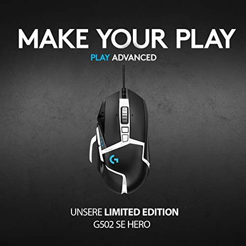 Logitech G502 SE Hero, Ratón High Performance RGB Gaming con 11 Botones Programables Y Ajuste Personalizado De Peso Y Equilibrio, LED Óptico, Cable, Tamaño Único, Blanco/Negro