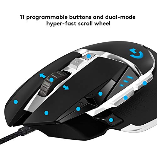 Logitech G502 SE Hero, Ratón High Performance RGB Gaming con 11 Botones Programables Y Ajuste Personalizado De Peso Y Equilibrio, LED Óptico, Cable, Tamaño Único, Blanco/Negro