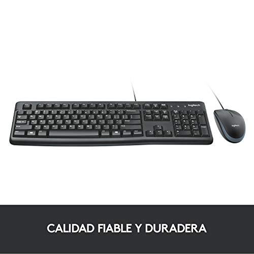 Logitech MK120 Combo Teclado y Ratón con Cable para Windows, Ratón Óptico con Cable, Conexión USB Plug And Play, Cómodo, Tamaño Normal, PC/Portátil, Disposición QWERTY Español, color Negro