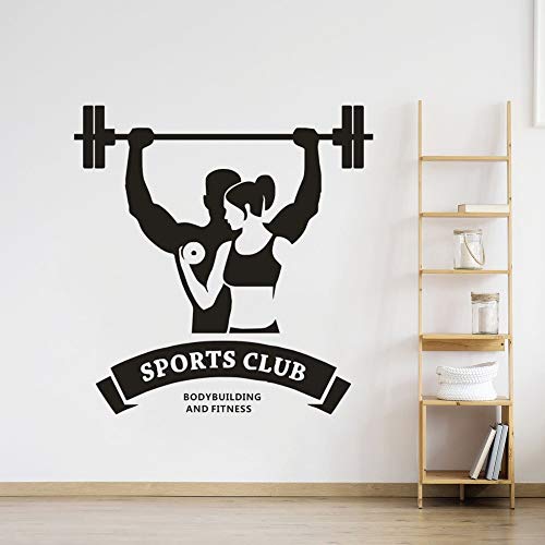 Logotipo del club deportivo pegatinas de pared calcomanías de fitness y arte de pared gimnasio estudio decoración con mancuernas vinilo cartel de pared decoración del hogar pegatinas A8 42x43cm