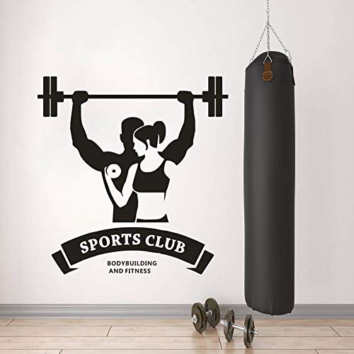 Logotipo del club deportivo pegatinas de pared calcomanías de fitness y arte de pared gimnasio estudio decoración con mancuernas vinilo cartel de pared decoración del hogar pegatinas A8 42x43cm