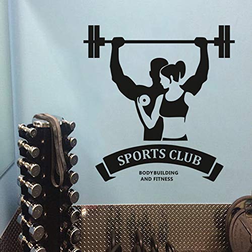 Logotipo del club deportivo pegatinas de pared calcomanías de fitness y arte de pared gimnasio estudio decoración con mancuernas vinilo cartel de pared decoración del hogar pegatinas A8 42x43cm