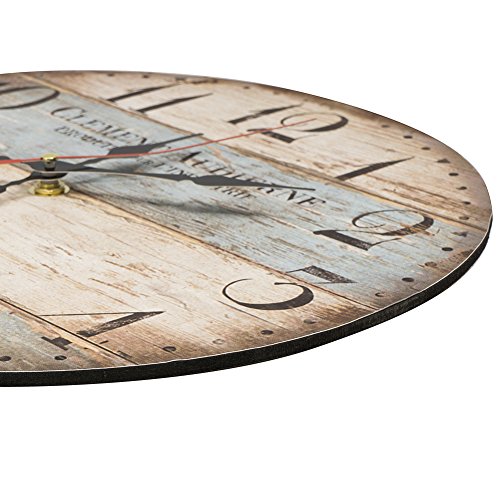 LOHAS Home Reloj de pared redondo, de madera, con diseño vintage, silencioso, de 30,5 cm