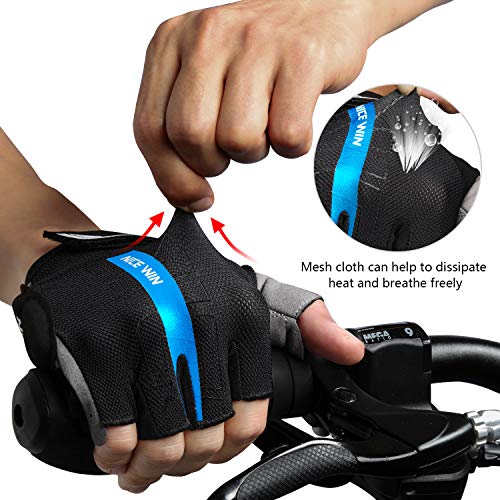 LOHOTEK Guantes de Bicicleta Acolchados SBR de 6 mm de Montaña para Hombres Mujeres Jóvenes Guantes MTB con Acolchado Amortiguador Malla Respirable para Deportes al Aire Libre de Ciclismo (Azul, M)