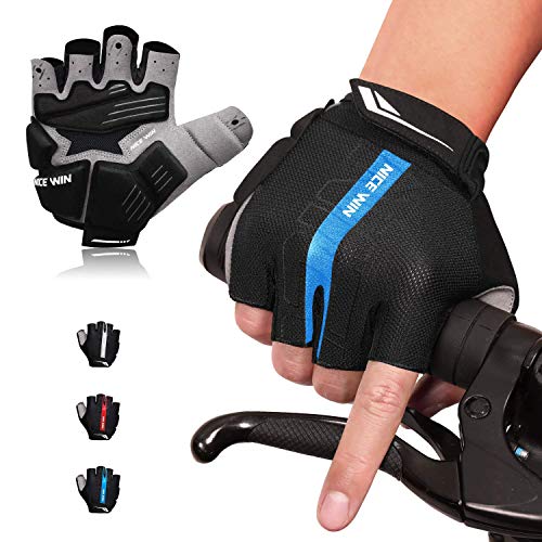 LOHOTEK Guantes de Bicicleta Acolchados SBR de 6 mm de Montaña para Hombres Mujeres Jóvenes Guantes MTB con Acolchado Amortiguador Malla Respirable para Deportes al Aire Libre de Ciclismo (Azul, M)