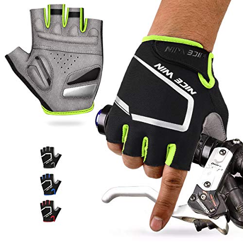 LOHOTEK Guantes de Ciclismo de Bicicleta de Montaña Motocicleta Guantes de Bicicleta de Carretera de Medio-Dedo para Hombres Mujeres Acolchado Antideslizante Transpirable (Amarillo(Medio Dedo), L)