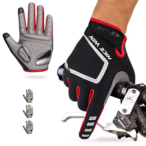 LOHOTEK Guantes de Ciclismo Motocicleta Bicicleta Montaña-Acolchados Bicicleta de Carretera de Hombres Mujeres Antideslizante Pantalla Táctil (Rojo, L)