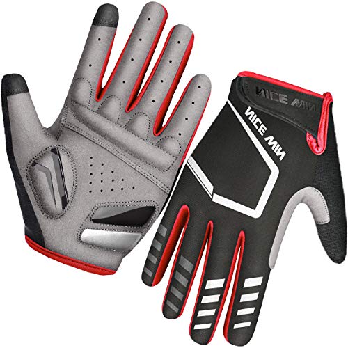 LOHOTEK Guantes de Ciclismo Motocicleta Bicicleta Montaña-Acolchados Bicicleta de Carretera de Hombres Mujeres Antideslizante Pantalla Táctil (Rojo, L)