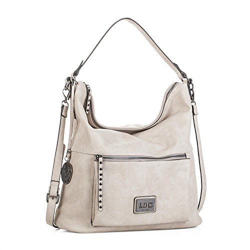 Lois - Bolso de Mujer Grande Tipo Hobo. Asa Larga y Bandolera. Cuero PU. Ideal para Uso Diario Viaje o Compras. Práctico Cómodo y Elegante. Calidad y Diseño. 92770, Color Beige