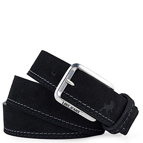 Lois - Cinturón de Cuero Piel Genuina Resistente Flexible y Duradero Caja para Regalo Original. Marca Troquelada Ancho 40 mm 501012, Color Negro