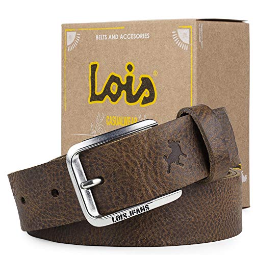 Lois - Cinturón de Cuero Piel Genuina Resistente Flexible y Duradero Caja para Regalo Original. Marca Troquelada Ancho 40 mm 501013, Color Cuero