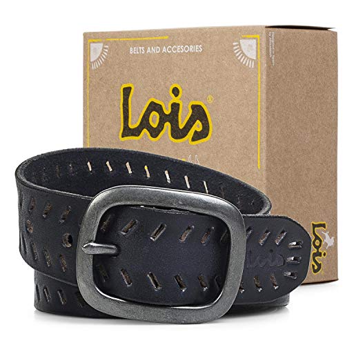 Lois - Cinturón Informal de Cuero Piel Genuina. Hebilla Metálica. Perforado. Resistente Flexible y Duradero. Caja para Regalo Original. Marca. Ancho 40 mm. 501005, Color Negro