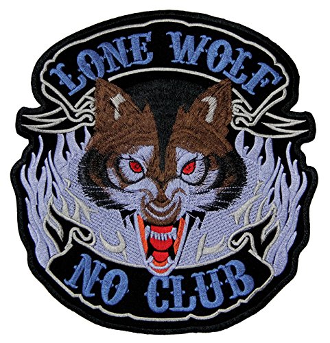 Lone Wolf No Club Biker Back Patch Wolfszeit – Parche para Espalda XXL 22,5 x 24 cm