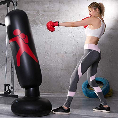 LONEEDY - Saco de boxeo hinchable de pie para adultos y adolescentes, para entrenamiento intenso, gimnasia, deportes, alivio del estrés, ., negro