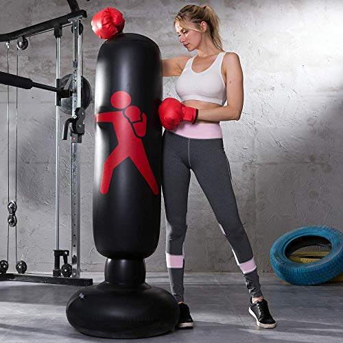 LONEEDY - Saco de boxeo hinchable de pie para adultos y adolescentes, para entrenamiento intenso, gimnasia, deportes, alivio del estrés, ., negro