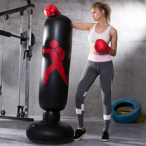 LONEEDY - Saco de boxeo hinchable de pie para adultos y adolescentes, para entrenamiento intenso, gimnasia, deportes, alivio del estrés, ., negro