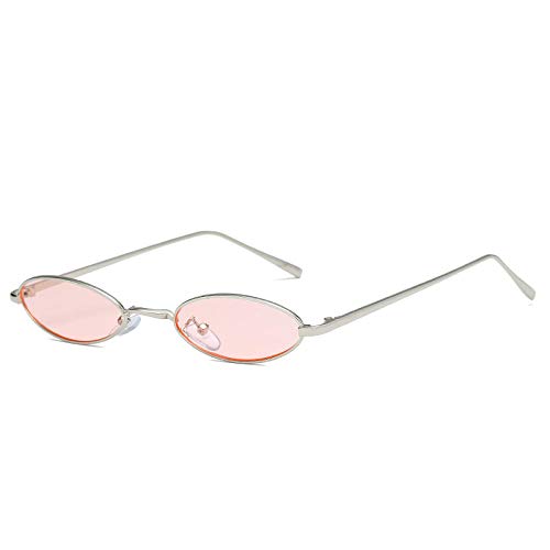 Long Gafas de Sol de Metal ovaladas Redondas pequeñas y Vintage para Mujer, Gafas de Sol para Hombre, con Cierre a presión de Calle-Rosa Plateado