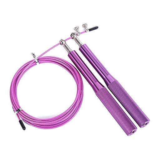 Longitud Ajustable Speed Jump Rope para Boxeo Crossfit Entrenamiento Gimnasio Equipo MMA Ejercicio Fitness Entrenamiento, Alambre De Acero Púrpura Ropes con Mango De Aluminio Morado