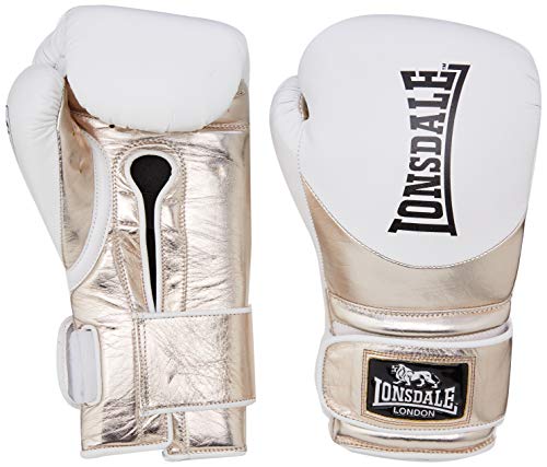 Lonsdale L60 - Guantes de Entrenamiento para Hombre (Piel), Color Blanco y Dorado Mate, 16 onzas