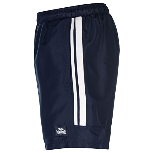 Lonsdale - Pantalones cortos de entrenamiento para hombre, dos rayas, malla interior Azul Azul Marino/Blanco/Rayas 46
