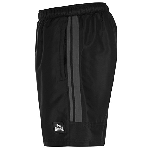 Lonsdale - Pantalones cortos de entrenamiento para hombre, dos rayas, malla interior Negro negro/gris 42