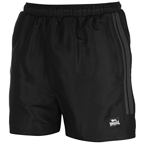 Lonsdale - Pantalones cortos de entrenamiento para hombre, dos rayas, malla interior Negro negro/gris 46